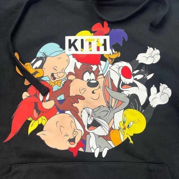 Kith x Looney Tunes Merrie Melodies Hoodie Men's Size X-Small NWT Black - Picture 10 of 11